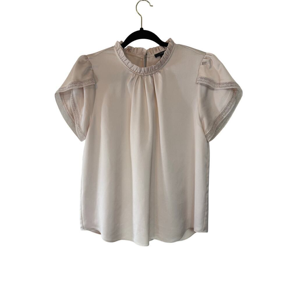 J crew tulip sleeve ruffle neck pink blouse womens size S